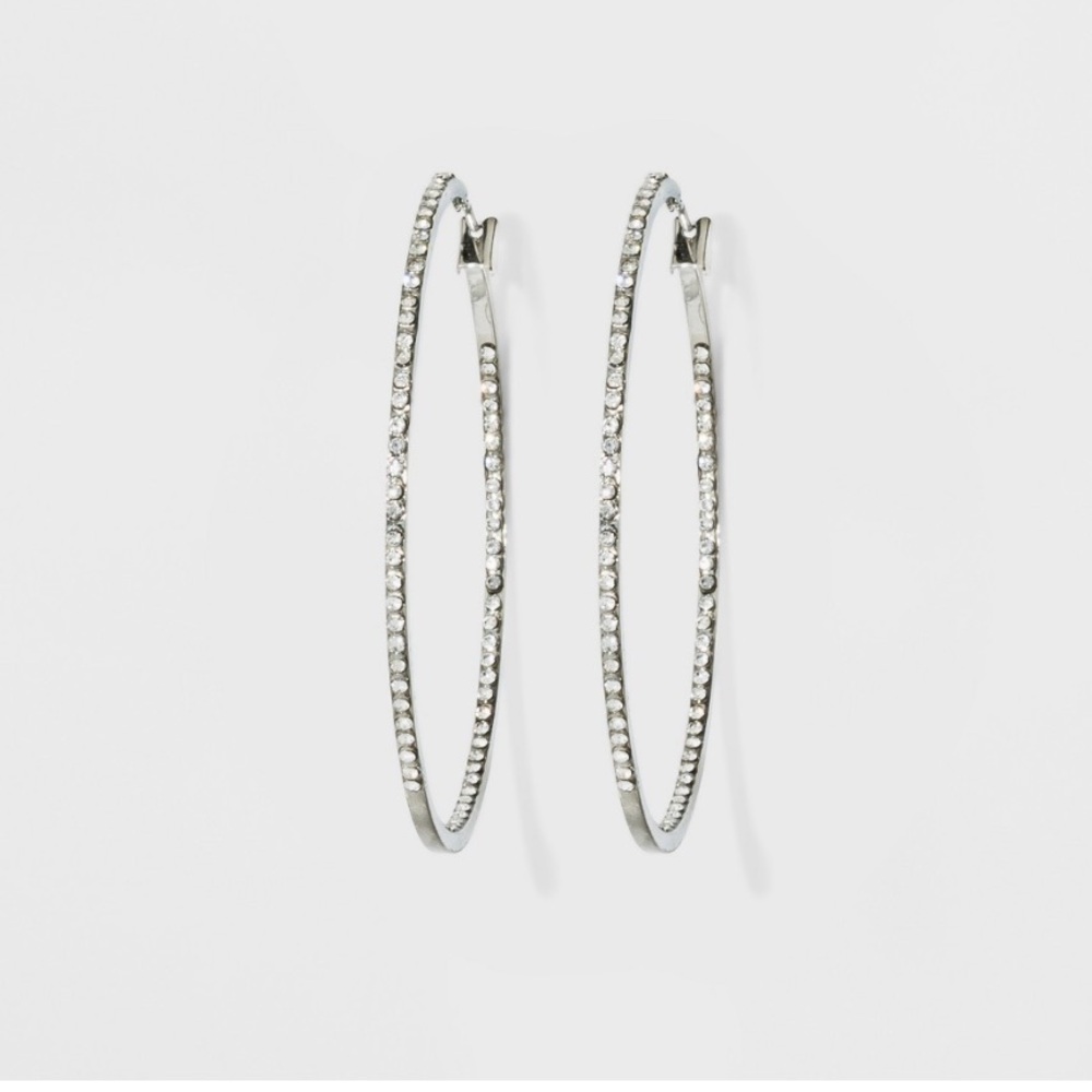 ⭐️ A New Day Silver Hoop Earrings with Pave Stones